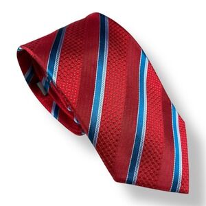 Canali 1934 Red Blue Stripe Textured Silk Necktie Made in Italy Designer Luxury